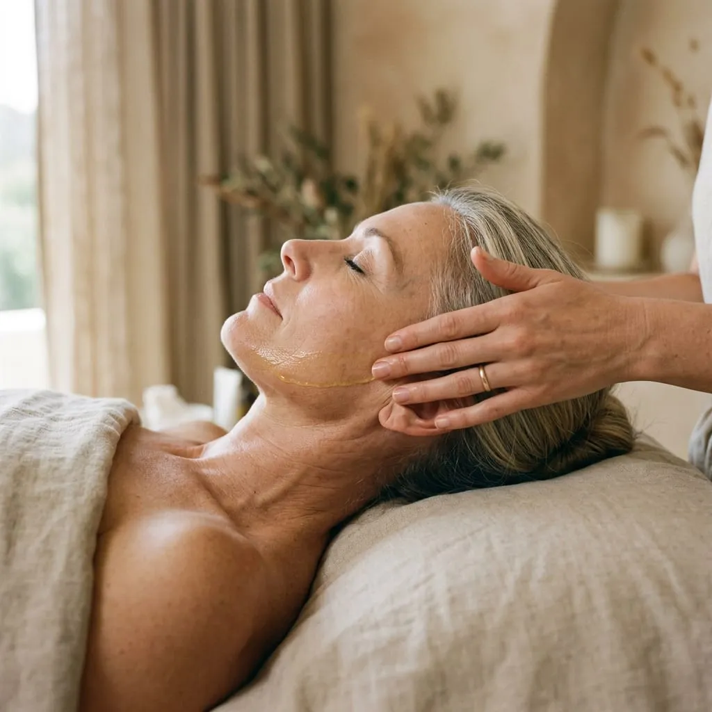 Sculpting massage worked along the jawline during a lifting facial — Sweet & Smile Massage, Daly City