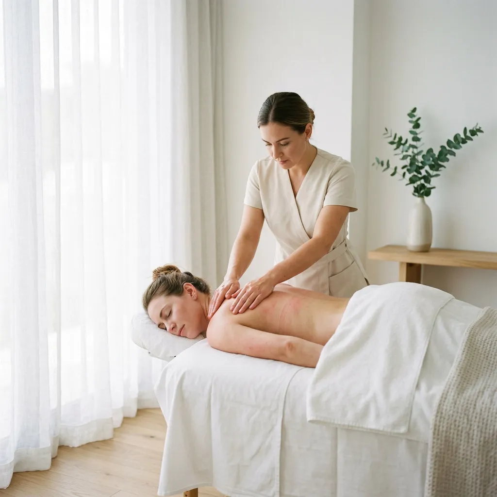 Therapist working with both hands along the back during a deep tissue massage — Sweet & Smile Massage, Daly City