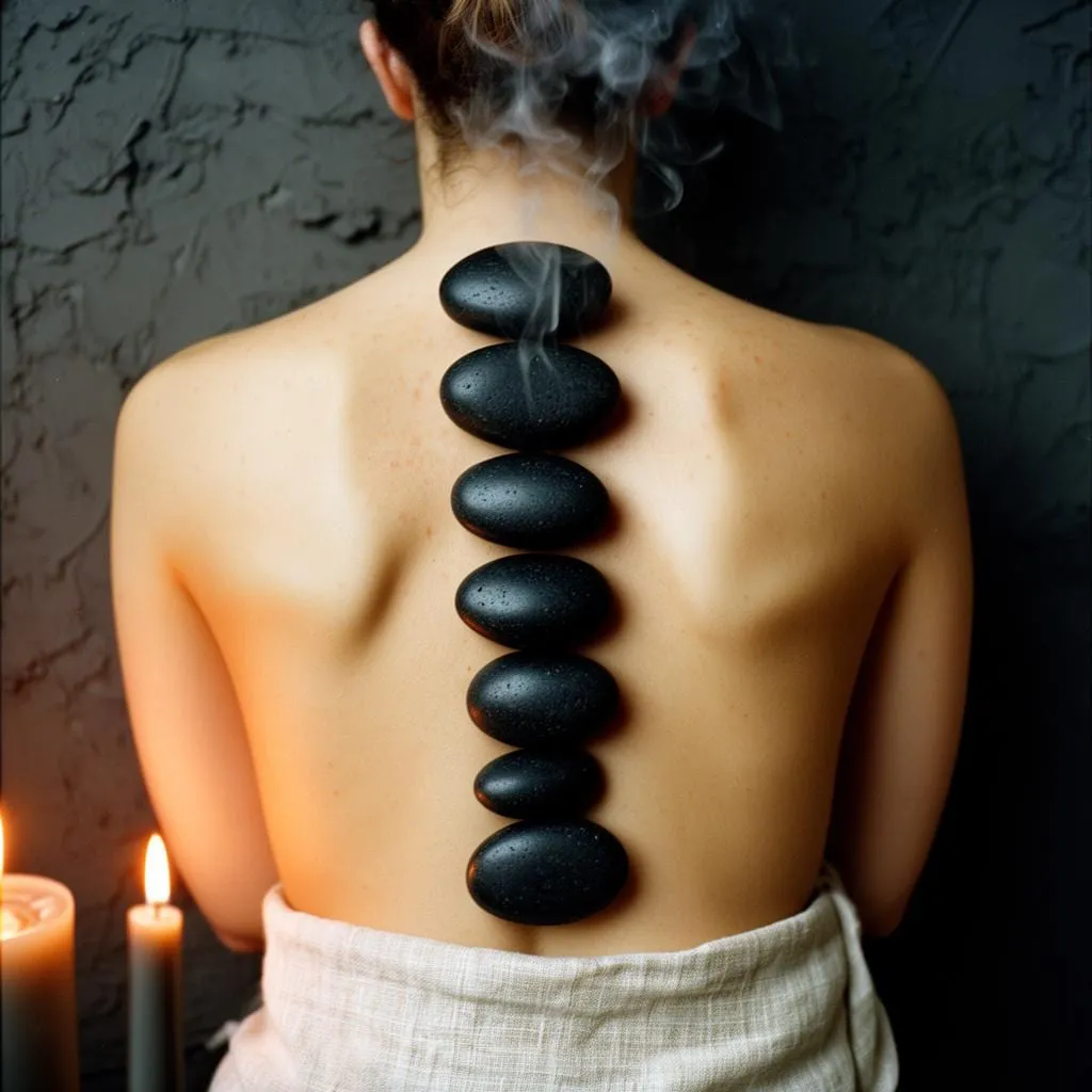 Warm stones laid out beside the table before a massage — Sweet & Smile Massage, Daly City